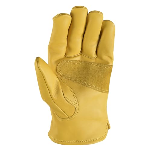 Wells Lamont Men's Leather Work Gloves with Wrist Closure for DIY, Yardwork, and Construction - Large, Saddletan