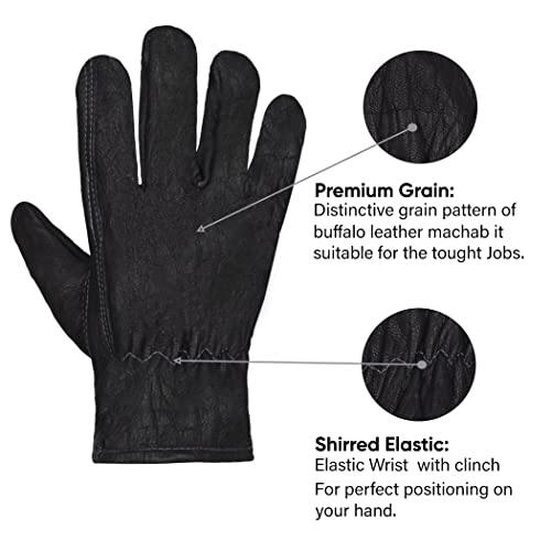 AMERICAN FUR Black Unlined Buffalo Leather Work Gloves