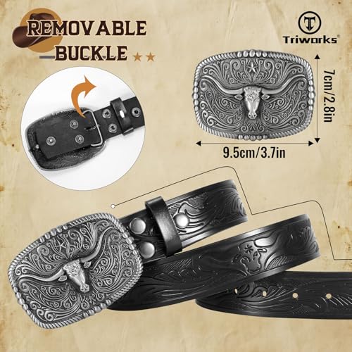 Western Buckle Belt for Men and Women - Embossed Leather Cowboy Belt