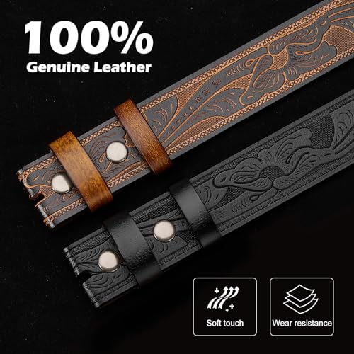 BISON DENIM Men's Adjustable Western Cowboy Belt with Engraved Buckle