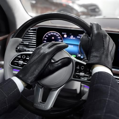 GSG Men's Genuine Leather Winter Driving Gloves with Touch Screen and Fur Lining