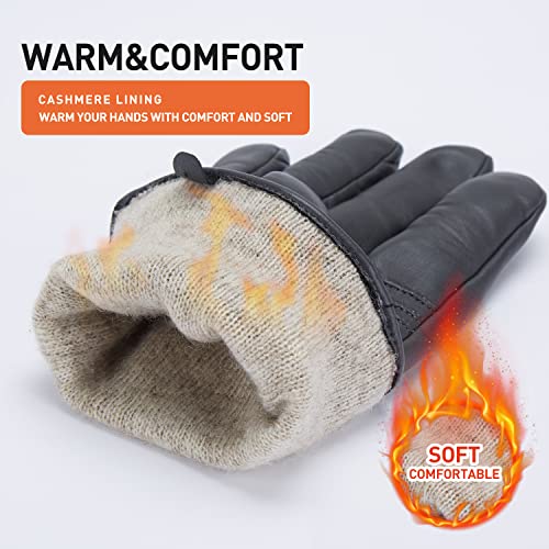 Men's Winter Sheepskin Leather Gloves with Touchscreen and Cashmere Lining for Driving