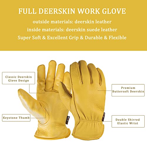 SKYDEER Extra Soft Full Grain Deerskin Leather Gloves for Men and Women - 3D Ergonomic Design