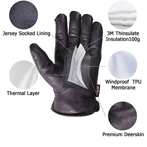 SKYDEER Soft Deerskin Leather Thermal Gloves with 3M Thinsulate for Winter Driving